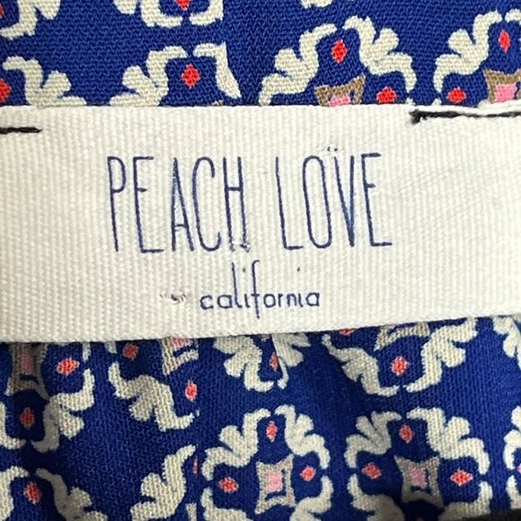 Peach Love California Boho Blue Mini Dress Puff Sleeve Border Print Small - Picture 3 of 12